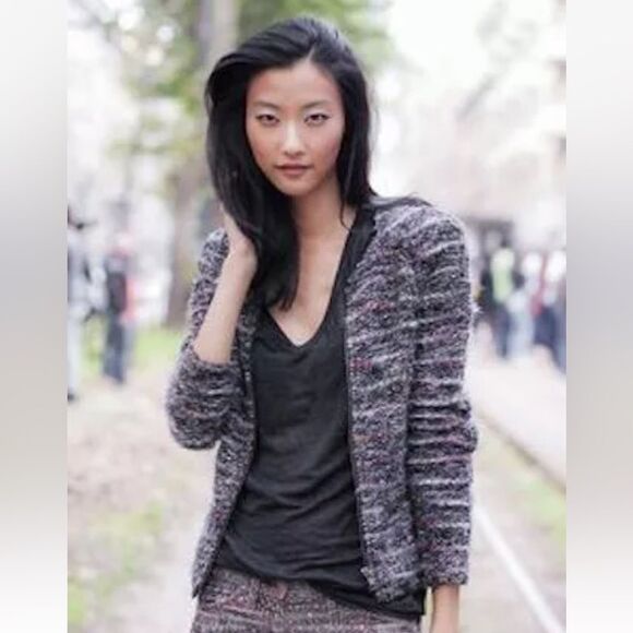 Isabel Marant Monty Wool Alpaca Black Varsity Jacket  Striped Tweed Size M - Picture 10 of 17